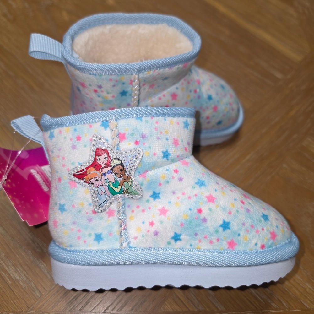 Disney Princess Ground Up Toddler Girls Star Print Faux Fur Winter Boots Size 5